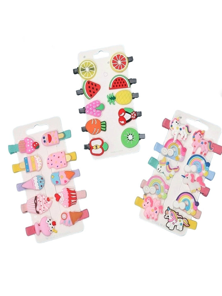 Product View of Assorted Cupcake, Fruit, and Unicorn Hair Clips Set