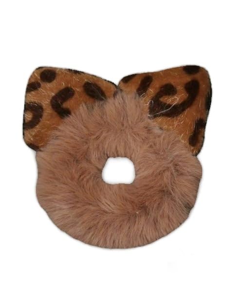 Yellow Bee's fur scrunchies showcasing leopard , ear designs for girls.