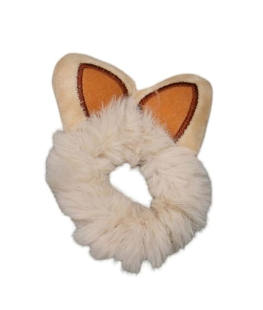 Yellow Bee's fur scrunchies showcasing cat , ear designs for girls.