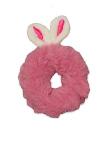 Yellow Bee fur scrunchies with cute bunny ears in  pink color