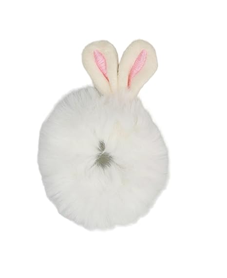 Yellow Bee fur scrunchies with cute bunny ears in white color