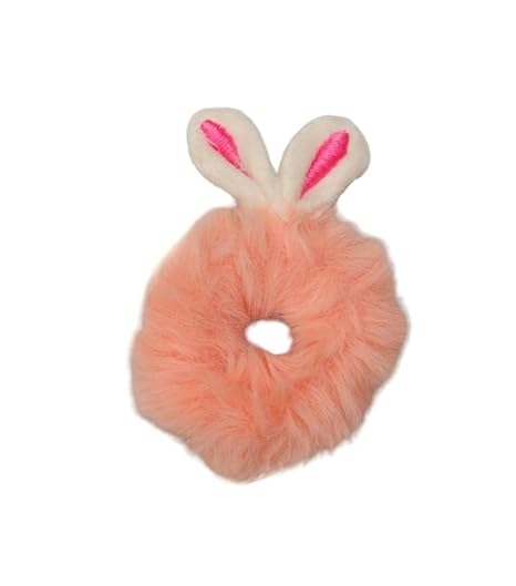 Yellow Bee fur scrunchies with cute bunny ears in orange color