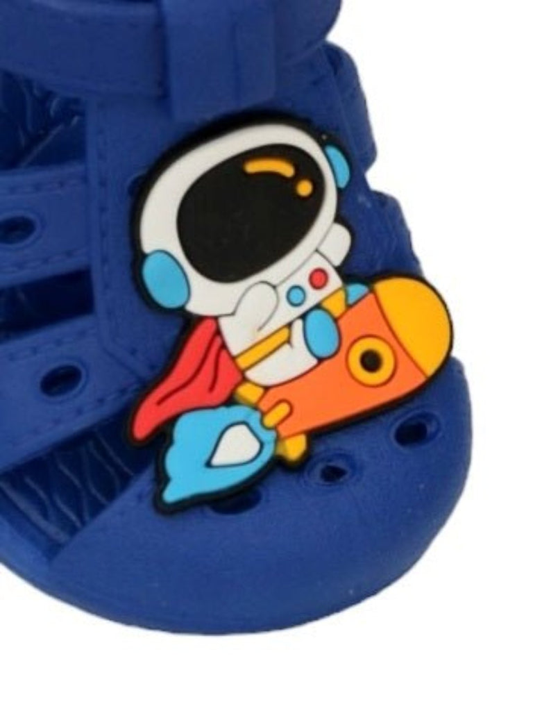 Close-up view of Blue Astronaut Rocket Sandals for Boys with detailed astronaut design