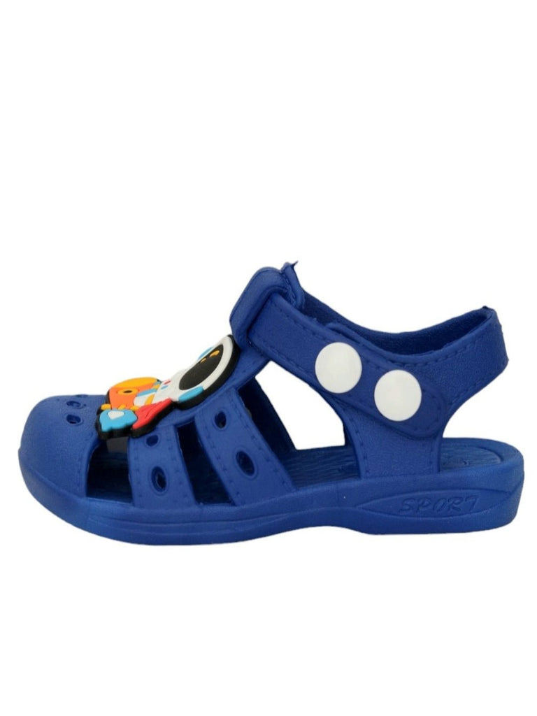 Side view of Blue Astronaut Rocket Sandals for Boys by Yellow Bee