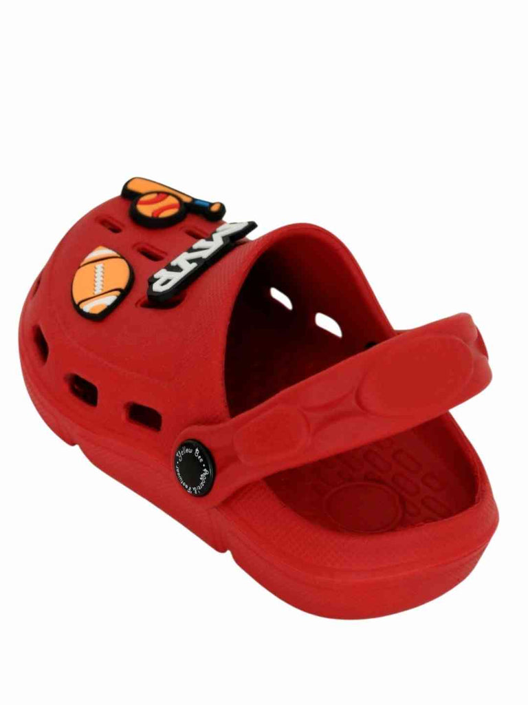 Athletic Red Clogs with MVP, American Football, Baseball & Bat Charms for Boys-Back View