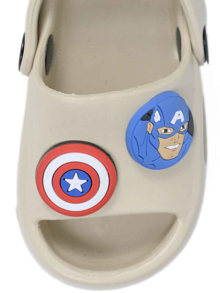 Awesome & Playful Captain America Shield Charms Sandals for Boys- Beige-Front View
