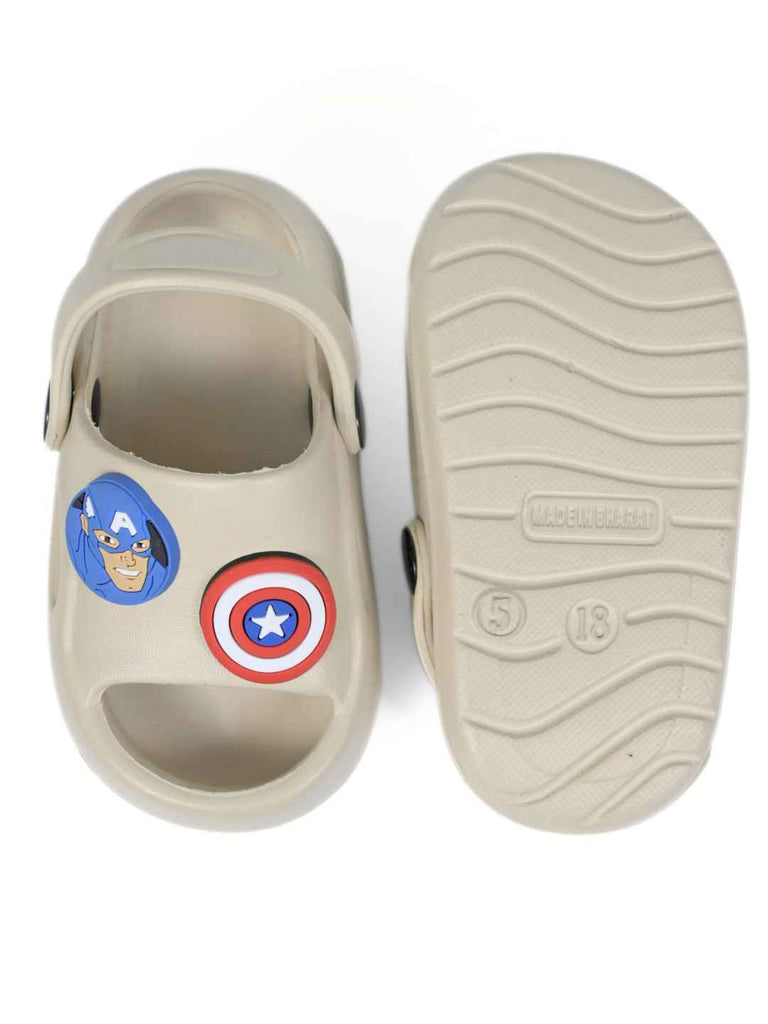 Awesome & Playful Captain America Shield Charms Sandals for Boys- Beige-Front & Back View