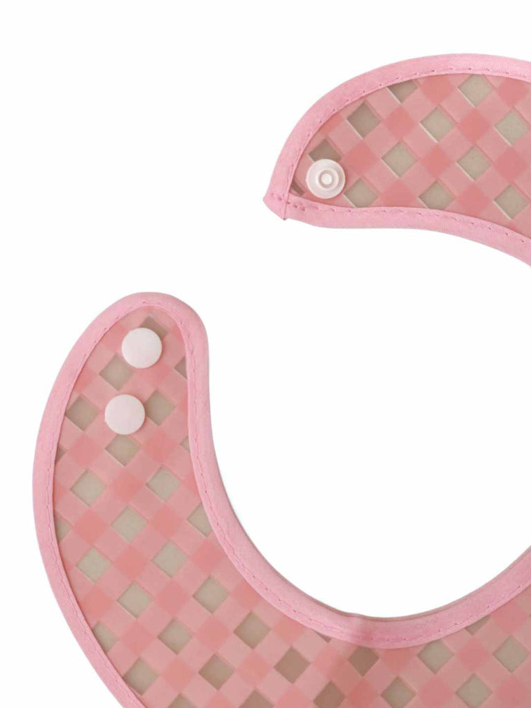 YellowBeeBabyBib_PinkCheckPatternwithLovelyBabyCarTheme-ShowingBottomView 1