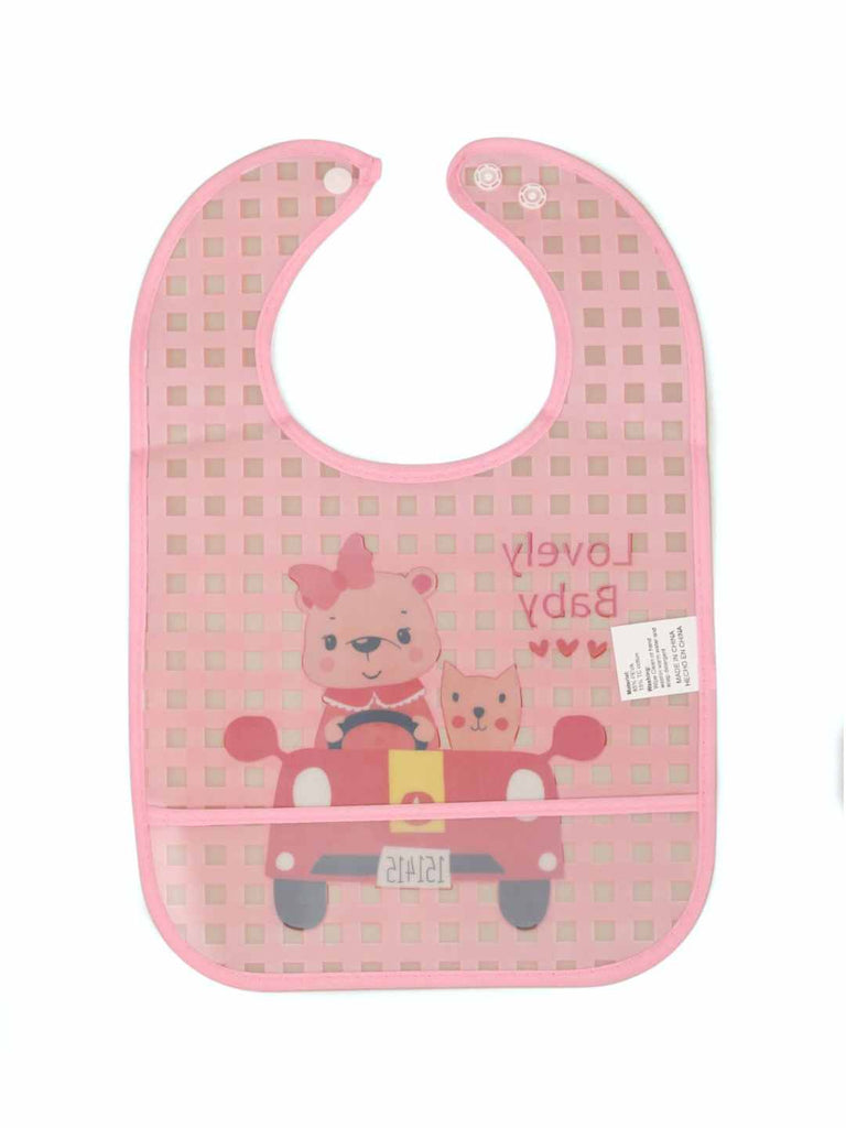 YellowBeeBabyBib_PinkCheckPatternwithLovelyBabyCarTheme-BackView ( Combo)