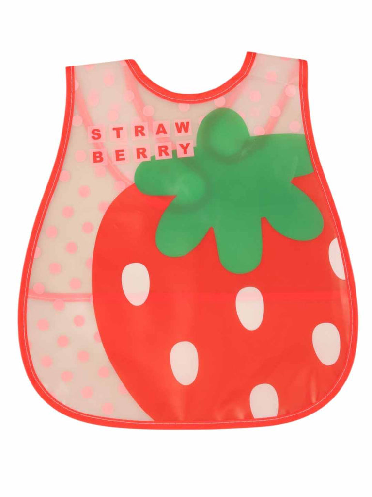 StrawberryPopBabyBib_FunFruitDesignBibwithPinkPolkaDots_RedTrim-FrontView1