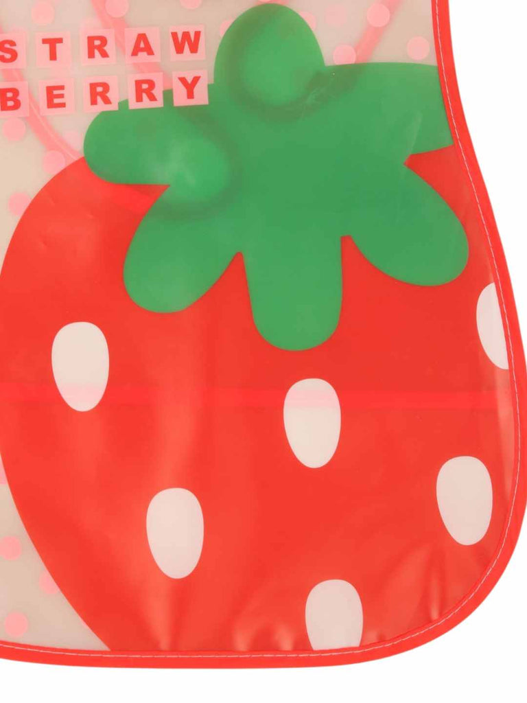 StrawberryPopBabyBib_FunFruitDesignBibwithPinkPolkaDots_RedTrim-CloseUpView1