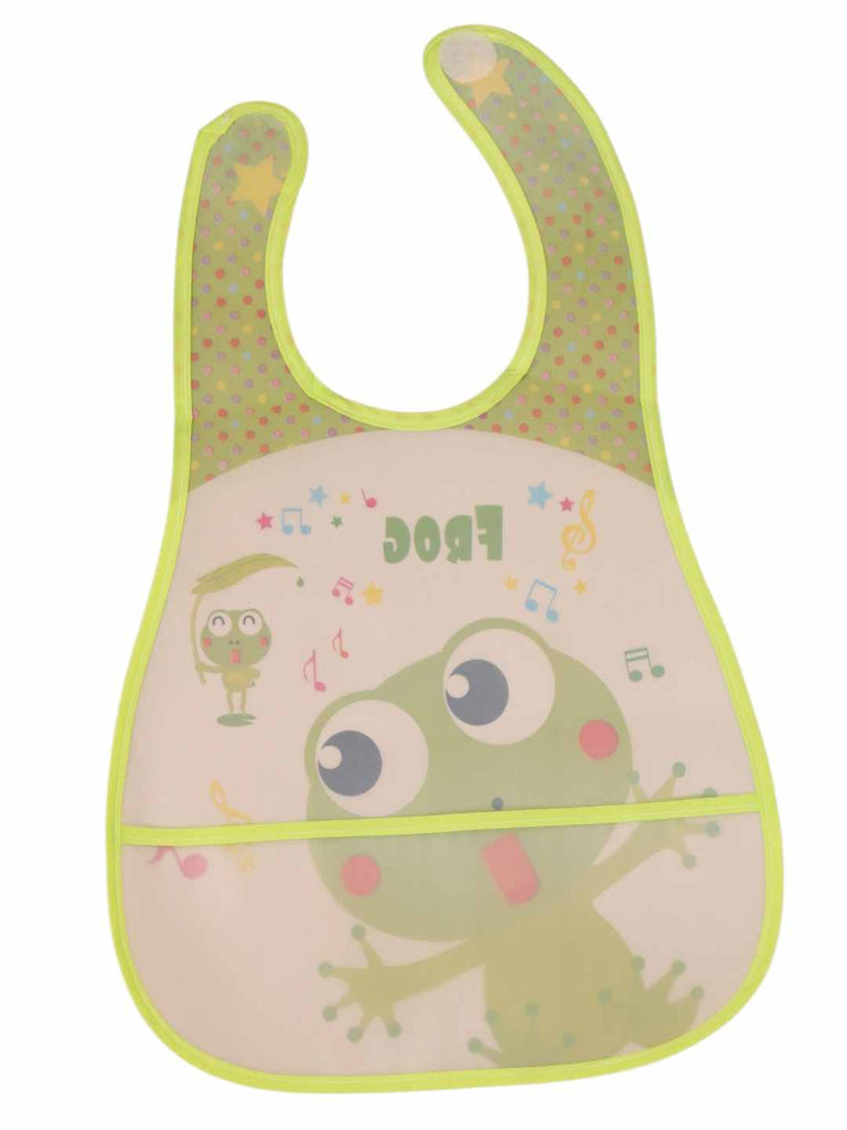 YellowBeeBabyFeedingBib_MusicalGreenFrogPrintwithSpillCatcher-BackView1