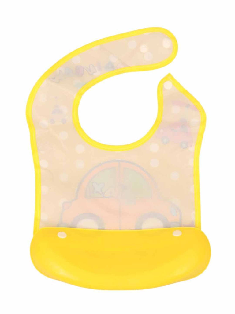 RoadTripBabyBib_YellowWaterproofBibwithCuteTaxiCar_CatcherPocket-BackView 1