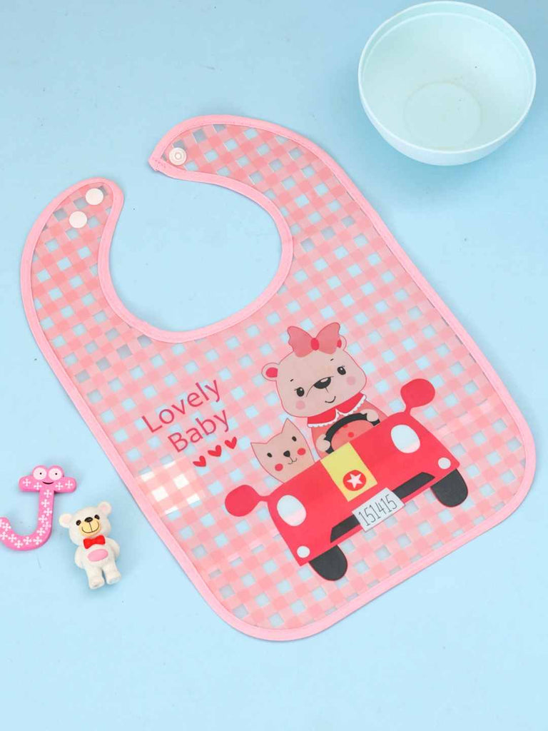 YellowBeeBabyBib_PinkCheckPatternwithLovelyBabyCarTheme-CreativeView