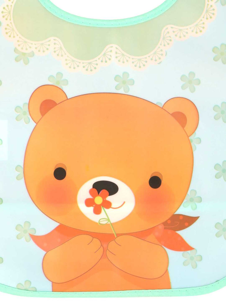Baby Bib – Sweet Bear & Flower Graphic for Little Ones - Close Up View(i)