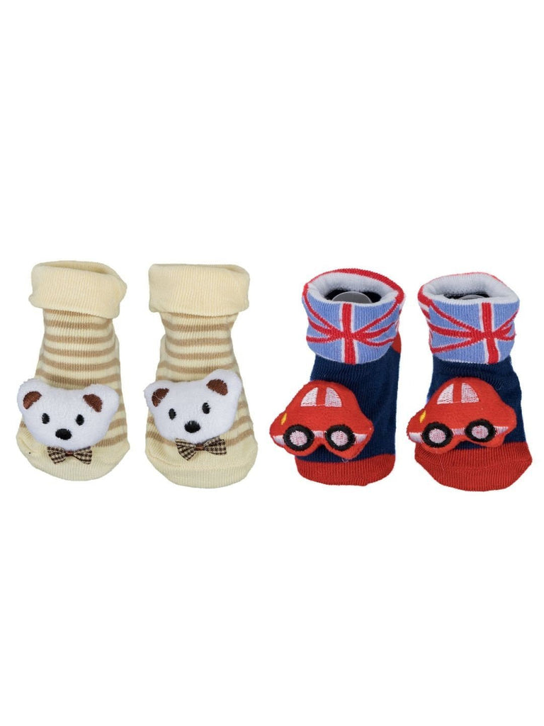 Baby Boys' Socks Set Combo with Car and Bear Designs Front View