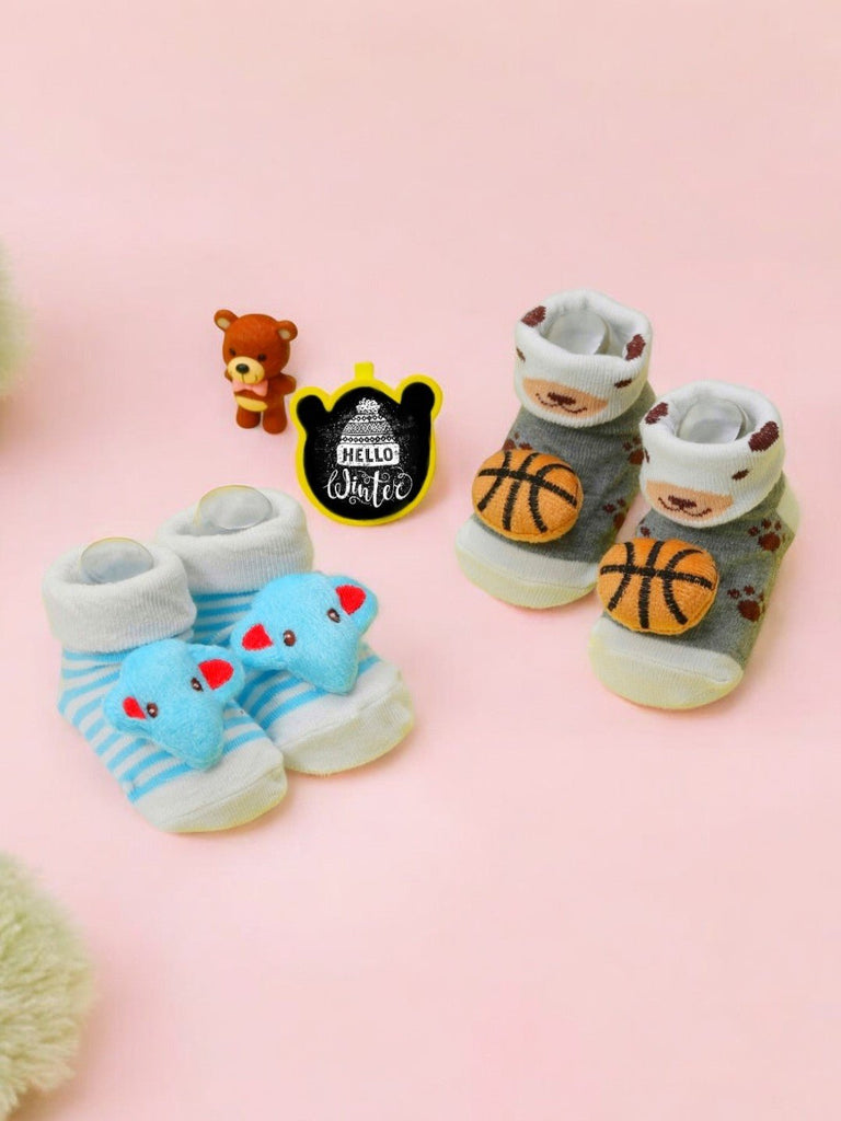 Baby Boys' Socks Set with Fun Basketball Bear and Blue Mouse Designs- Creative View