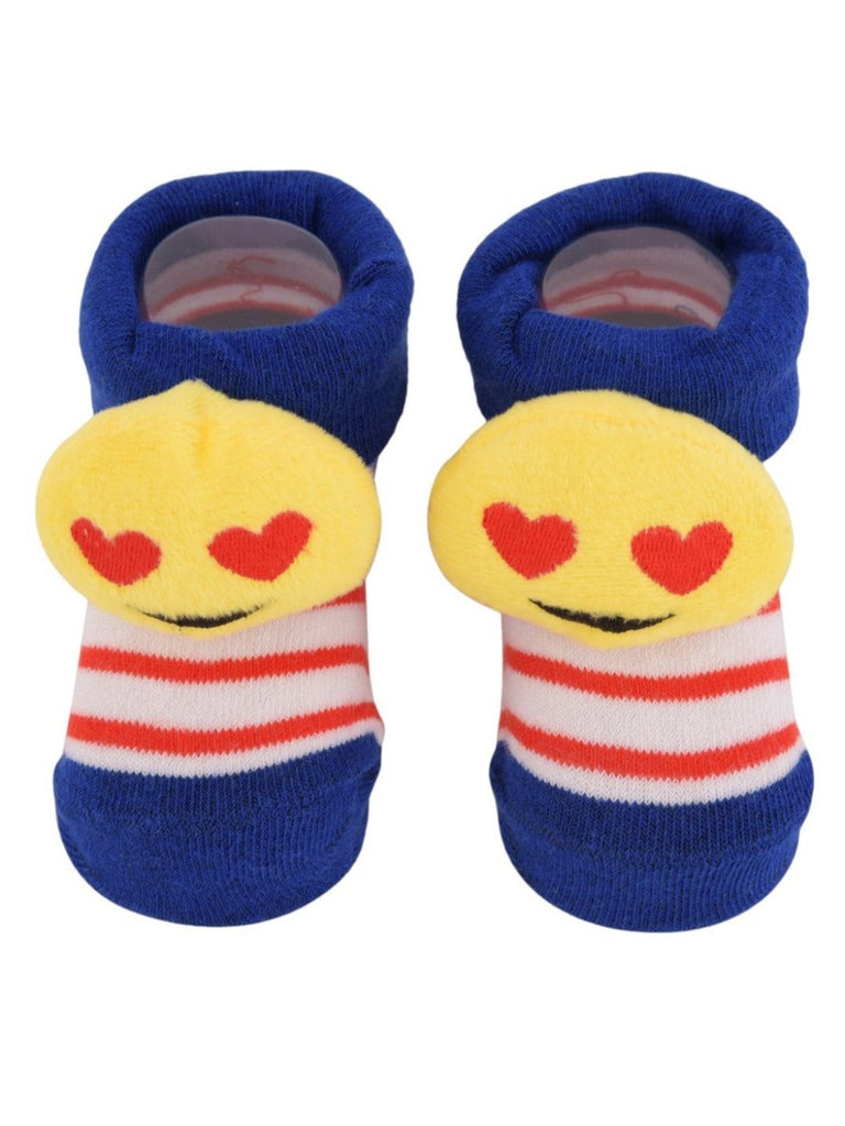 BabySockswithHeart-EyesEmojiandRedStripesDesignUpperView