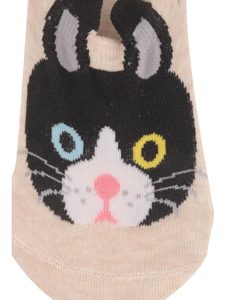 Baby Cat Face Socks with Multicolored Eyes – Soft and Fun Design - Closeup View