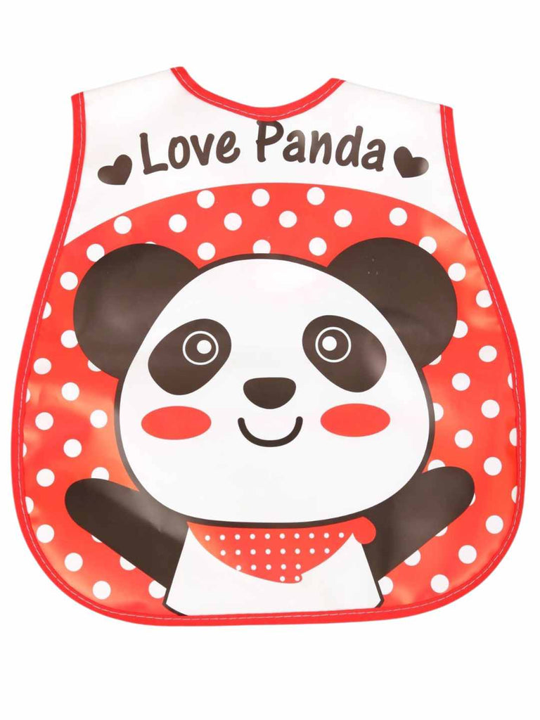 YellowBeeWaterproofBib_SmilingPandainRedPolkaStyle-FrontView 1