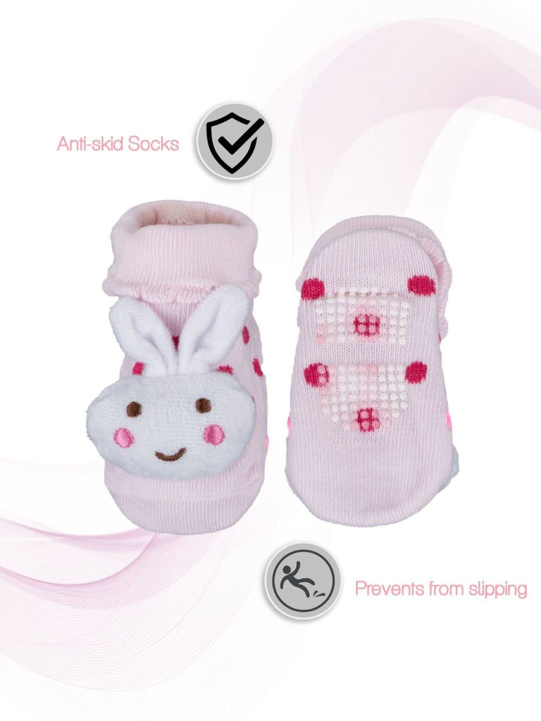 Creative Front and Back View of Baby Girls' Bunny Design Socks