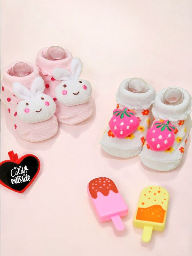 Baby Girls' Socks Set with Bunny and Strawberry Designs - Creative View