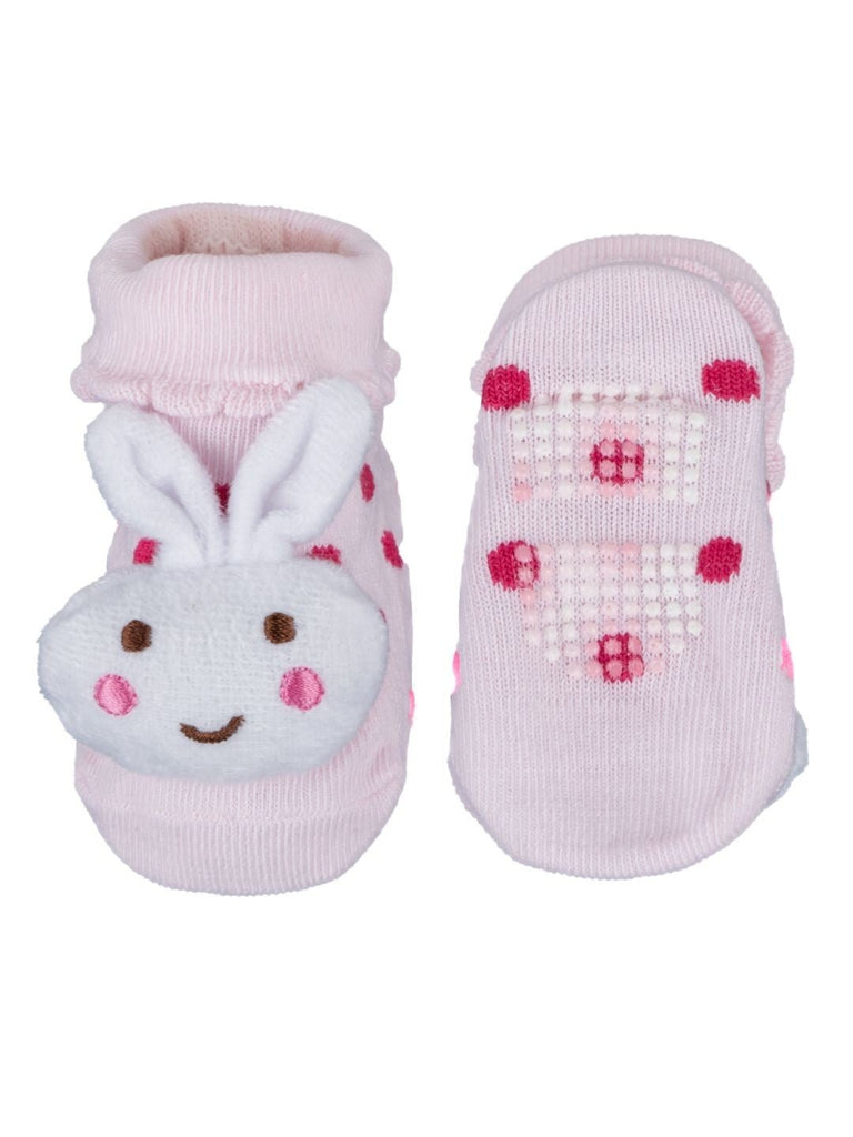 Close-up of Baby Girls' Pink Socks with Bunny Design