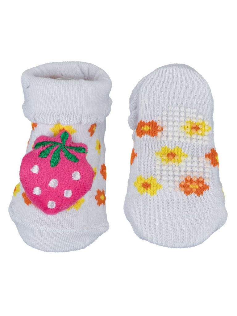 Front and Back View of Baby Girls' White Strawberry Design Socks