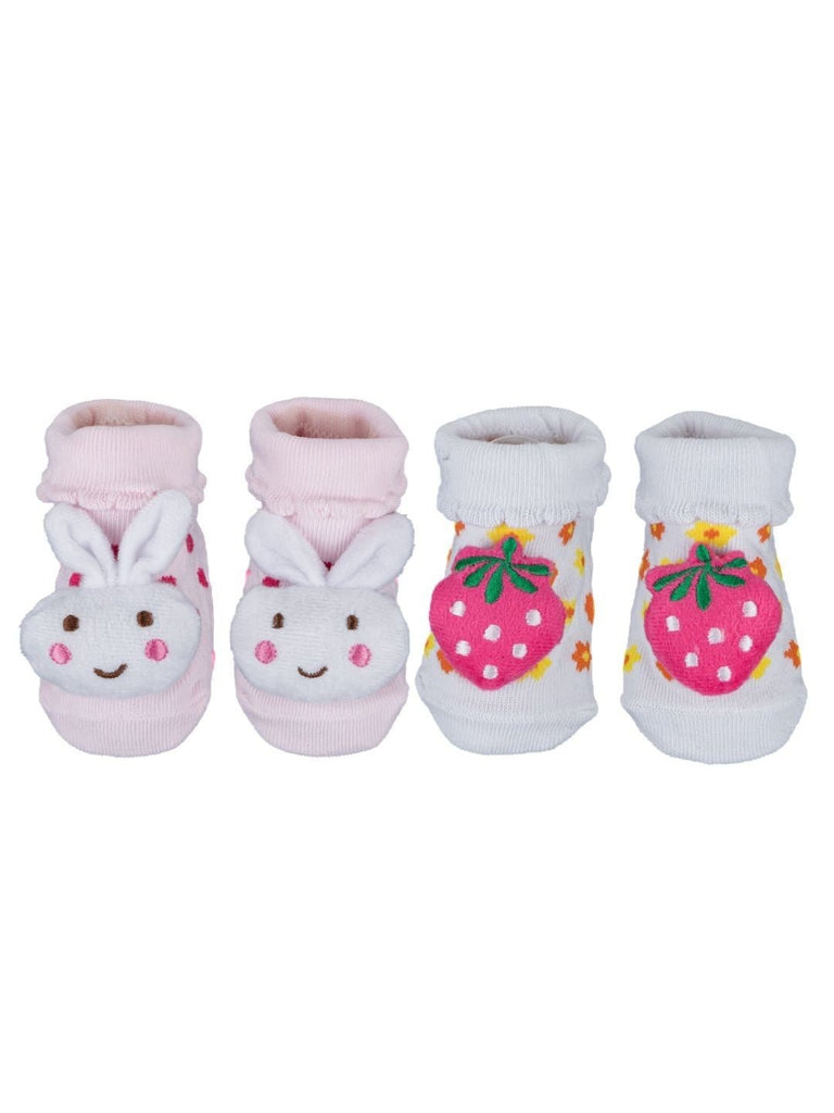 Baby Girls' Pink Bunny and White Strawberry Socks Set Full View