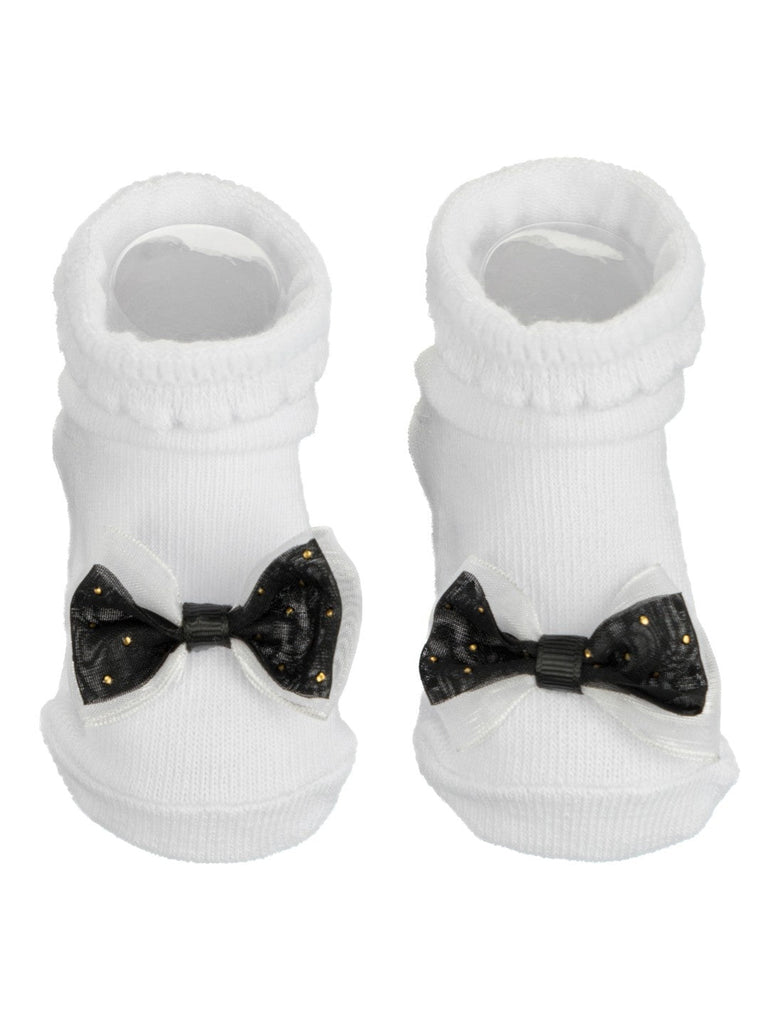 Baby Girls' White Socks with Black Bow Accent - Detailed View