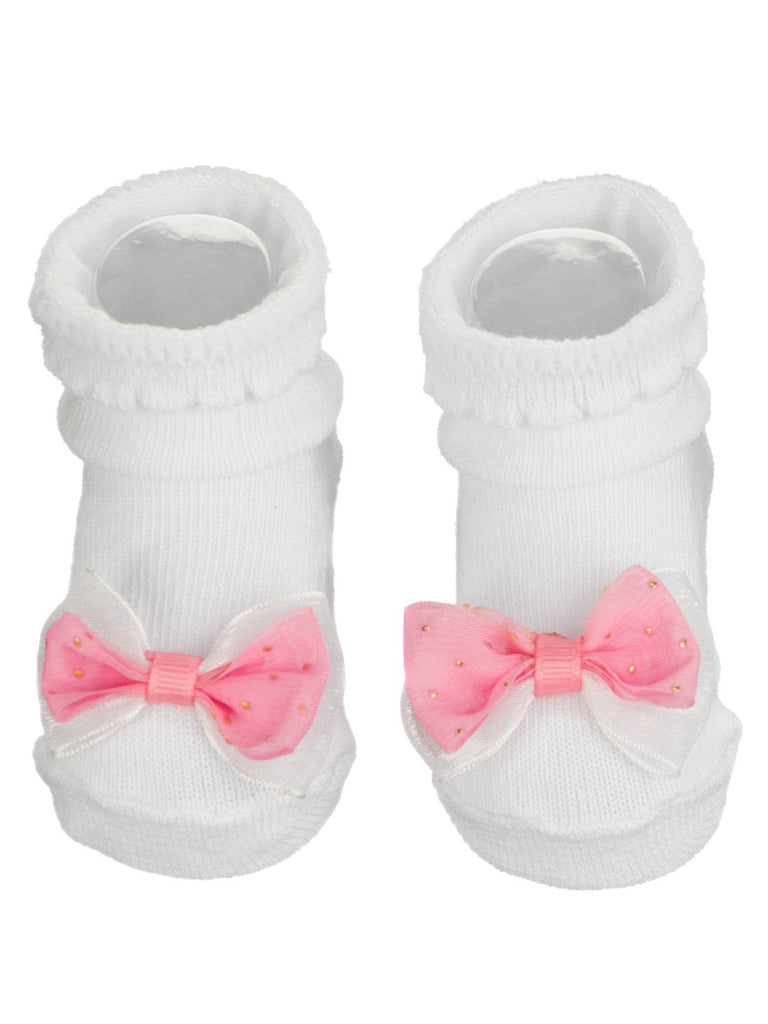 Baby Girls' White Socks with Pink Bow Accent - Upper View