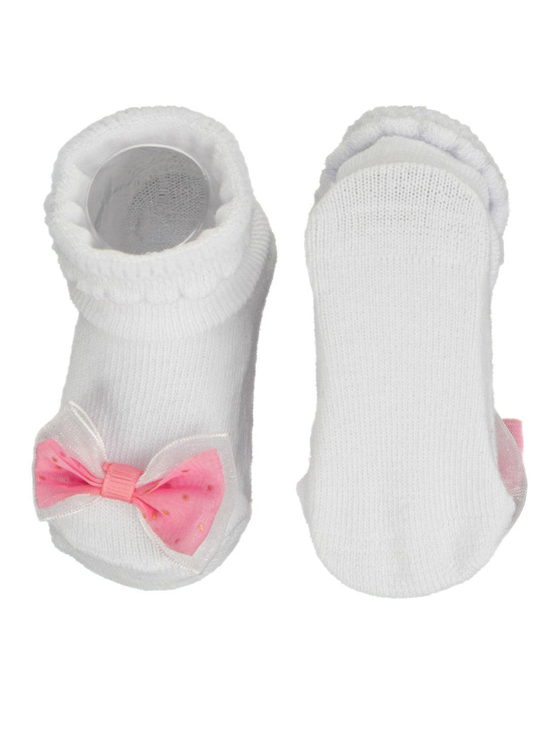 Baby Girls' White Socks with Pink Bow Accent - Detailed Side View