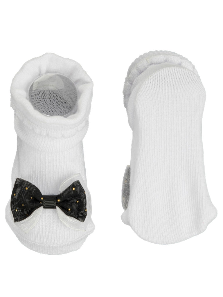 BabyGirls_WhiteSocksSetwithBlackBowAccentsFrontAndBackview