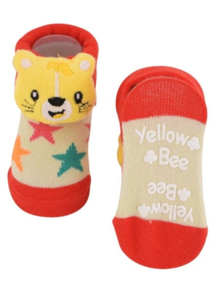 BabyLionFaceStarryAnkleSocksFunComboPackinRedfrontview