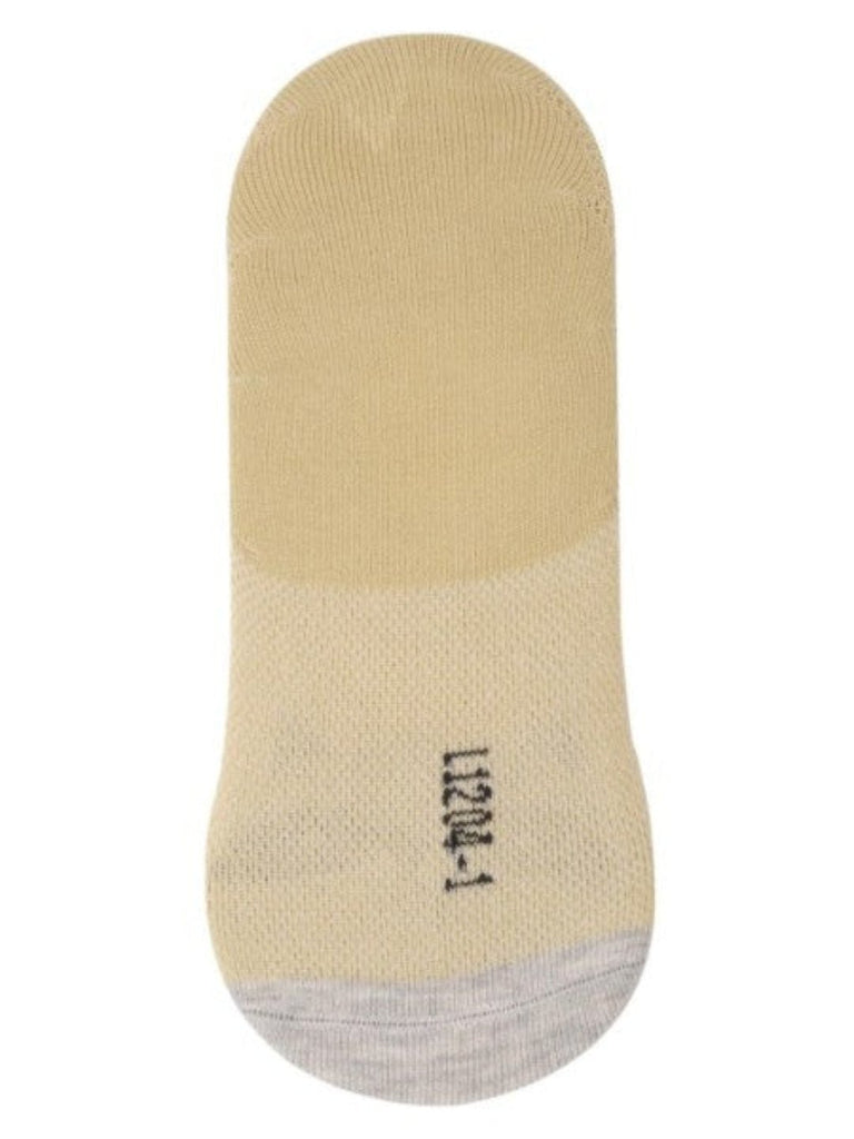 Back view of Baby Raccoon Face No-Show Socks in soft beige material with grey details.
