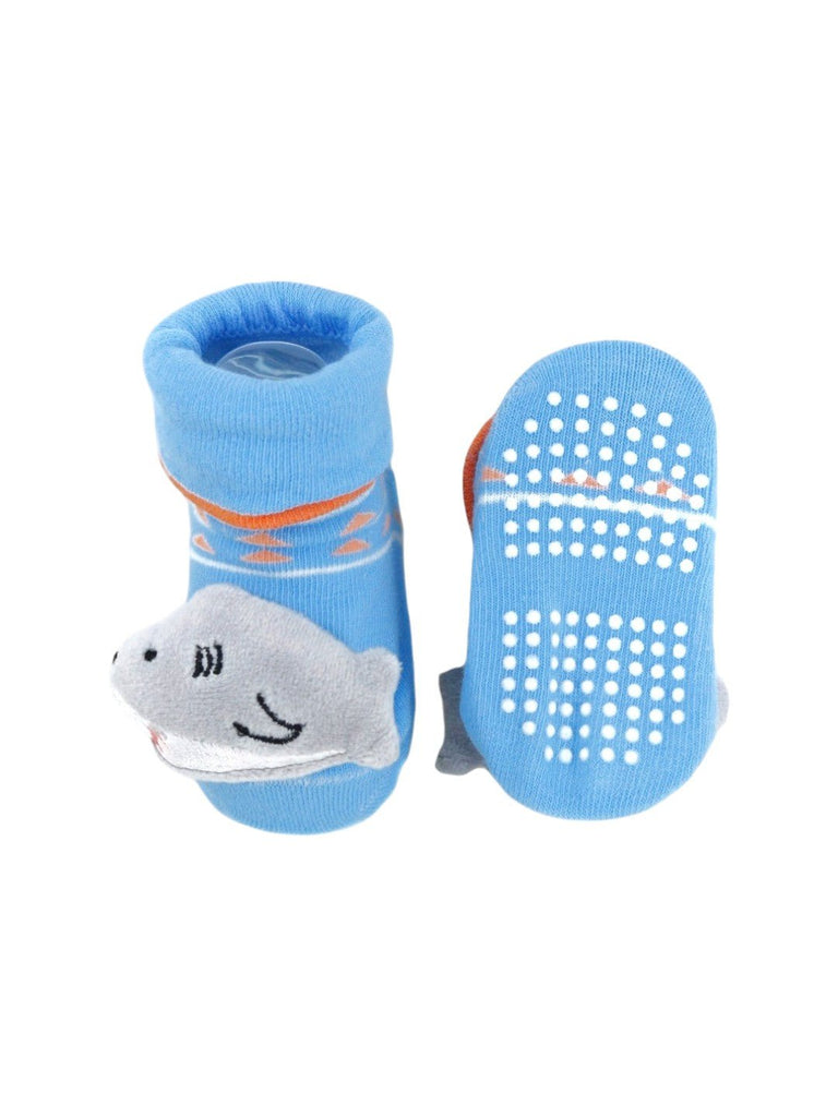 Front and Back view showing both the front and back of the Baby Shark Plush Socks.