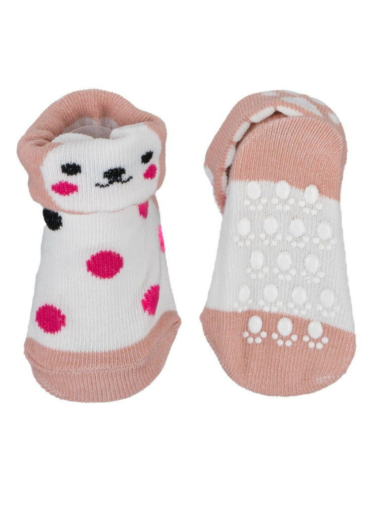 White Baby Socks with Cute Dog Design Front and Back View