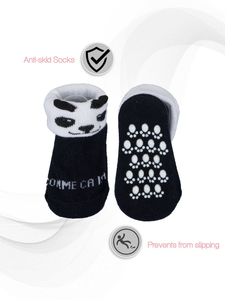 Baby Socks Set with Panda Design in Black Front and Back View