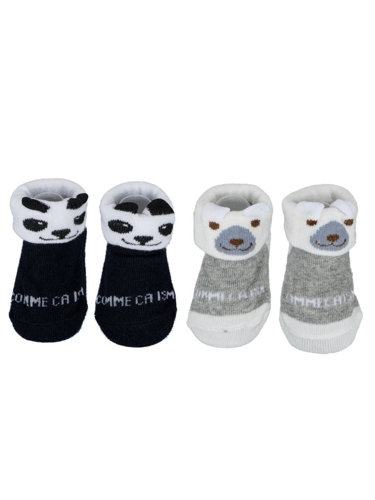 Baby Socks Set with Panda and Bear Designs in Black and Grey Product View