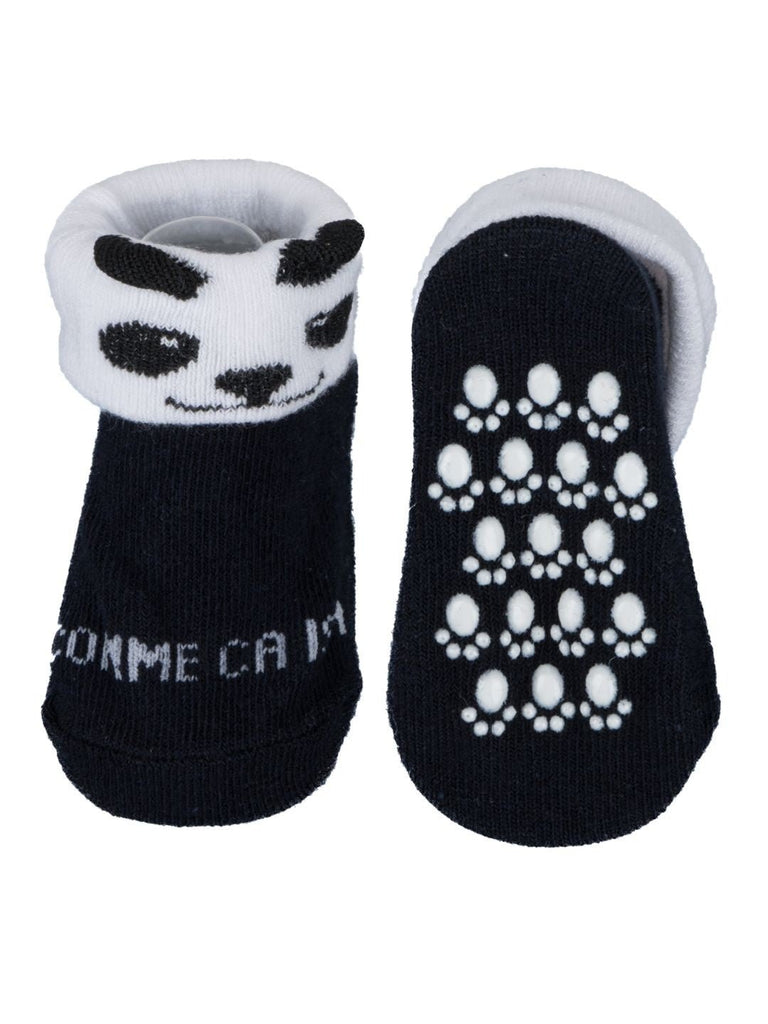 Baby Socks Set with Bear Design in Grey Front and Back View