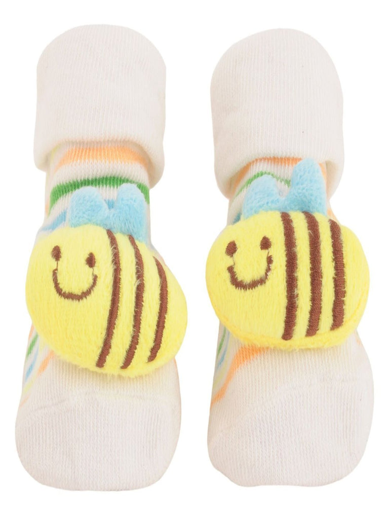 Product View of Baby Socks with Cute Bee Design and Colorful Stripes