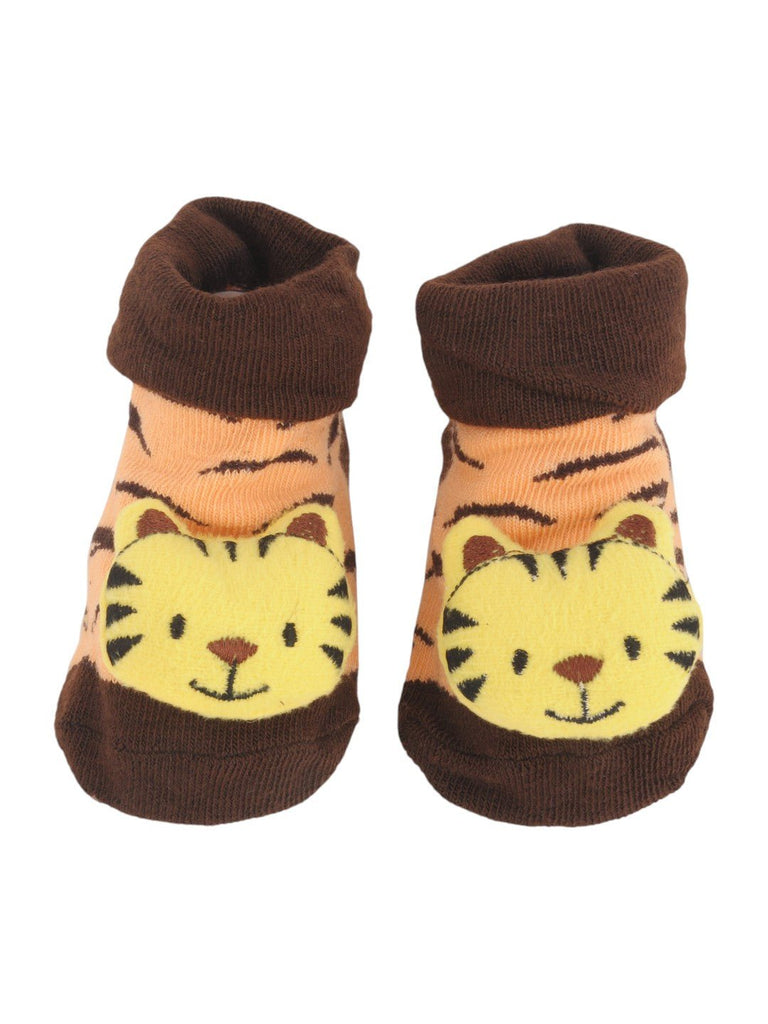 Upper view of Baby Socks with Cute Tiger Face and Striped Design showing elastic cuff for a secure fit.