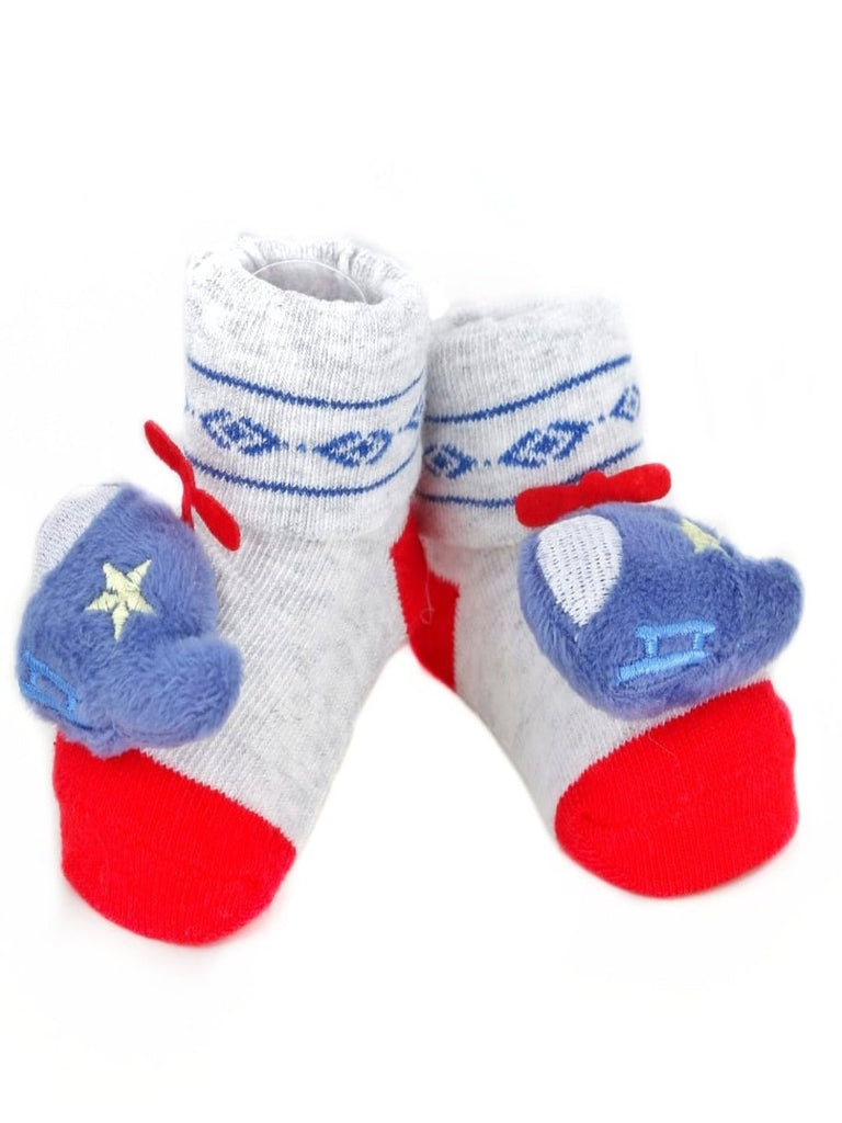 Baby Socks with Helicopter Plush Design - Front and Side View