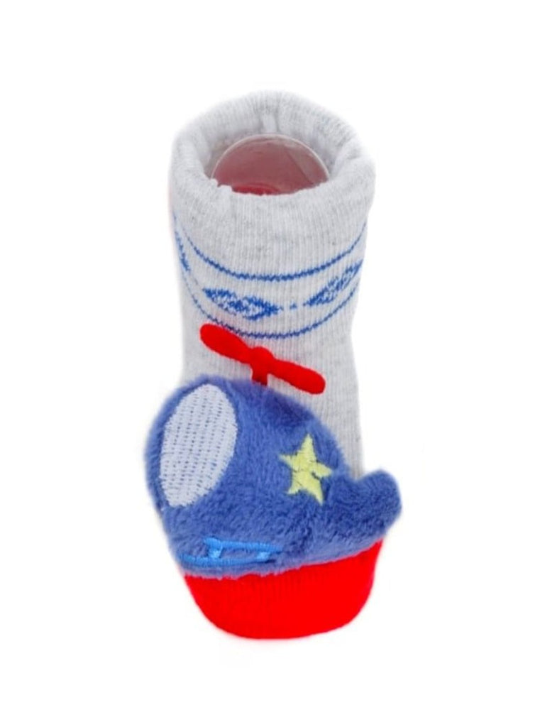 Close-up View of Baby Socks with Helicopter Plush Design