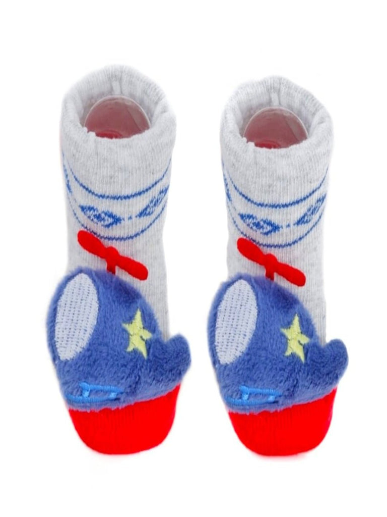 Upper View of Baby Socks with Helicopter Plush Design