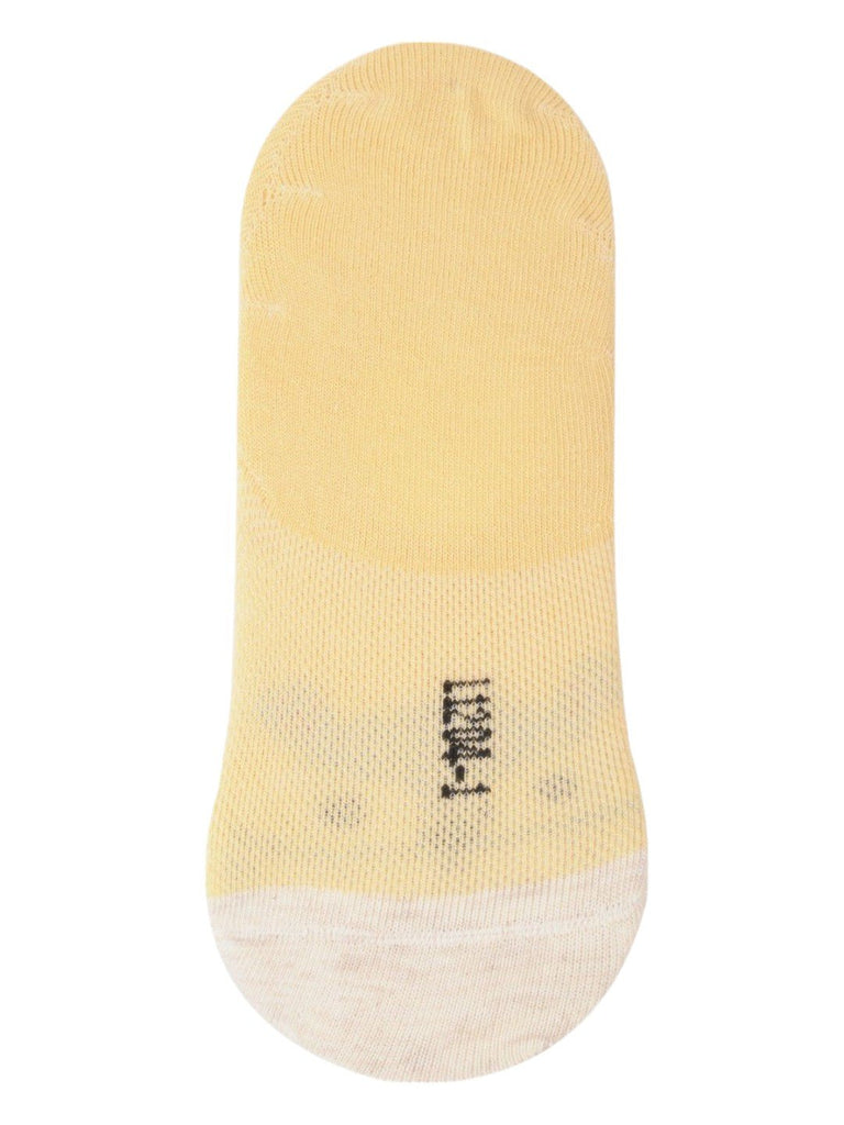 Back view of Baby Squirrel Face No-Show Socks in soft yellow and grey design