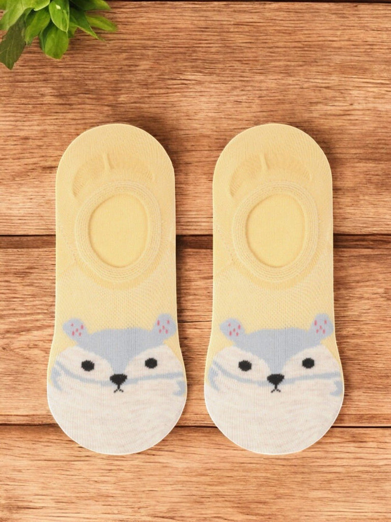 Front view of Baby Squirrel Face No-Show Socks showcasing cute squirrel details.