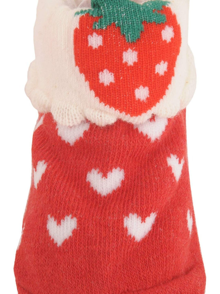 Close-up of Yellow Bee Strawberry Baby Socks with Heart Design