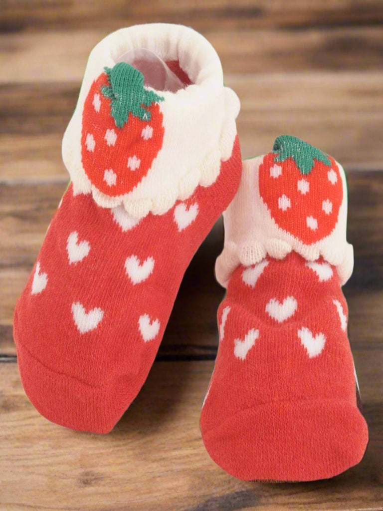 Creative view of Yellow Bee Strawberry Baby Socks with Heart Design