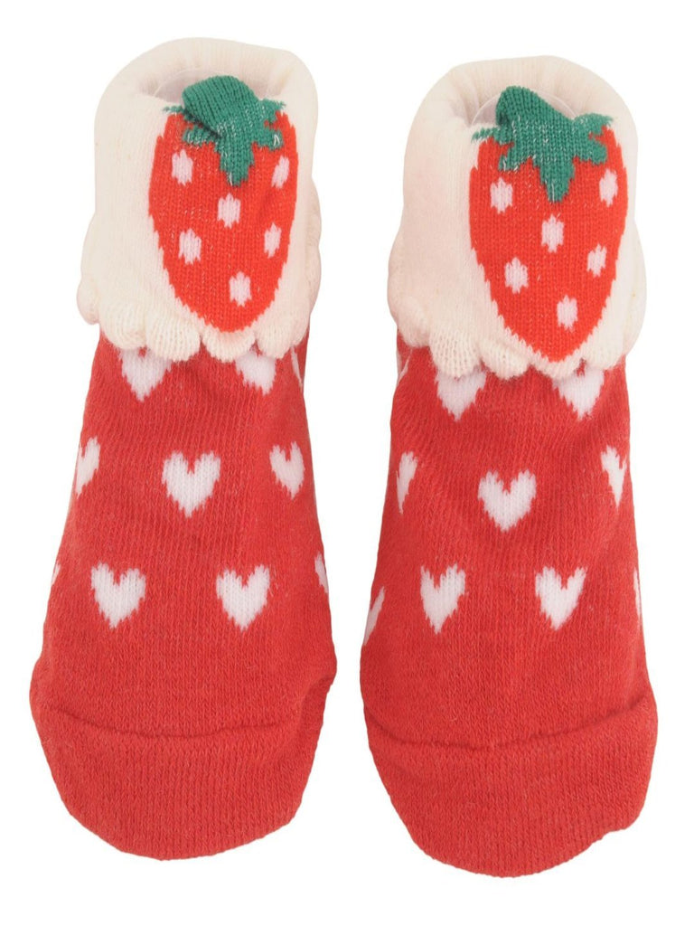 Side view of Yellow Bee Strawberry Baby Socks with Heart Design